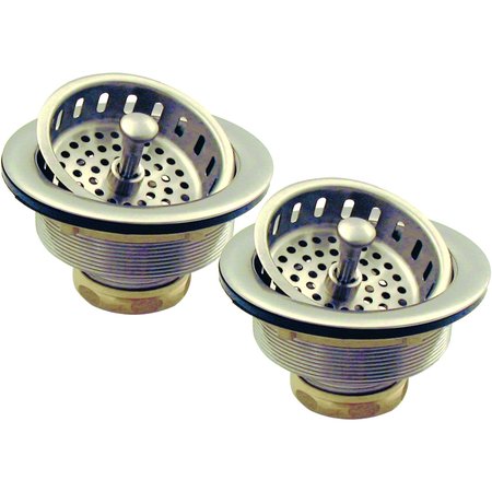 WESTBRASS Two Post Style Large Kitchen Basket Strainers in Satin Nickel D2145-07